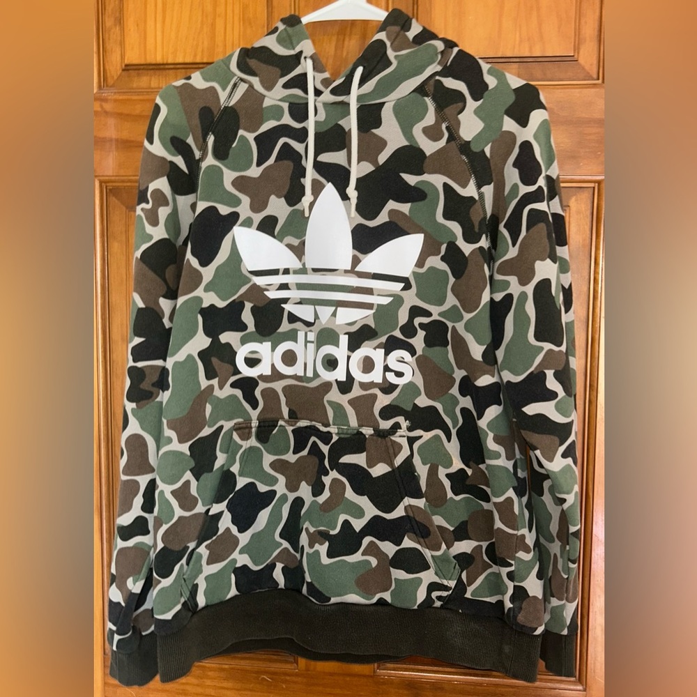 Adidas Men's Camo Hoodie - Green, Brown, and Black